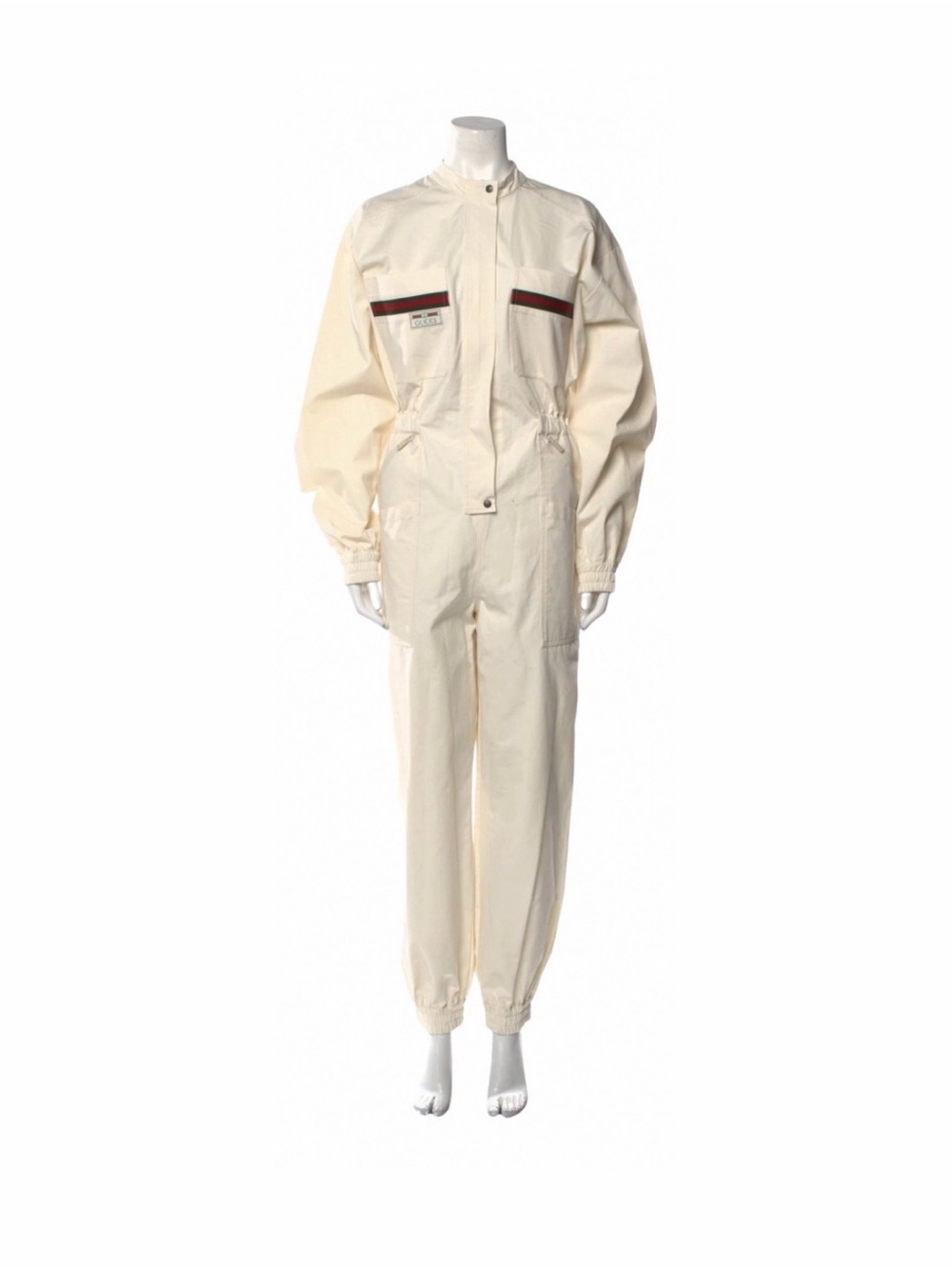 Gucci Cream Jumpsuit with Red and Green Stripe Detail